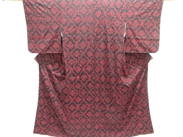 アンティーク　紋錦紗花更紗模様着物